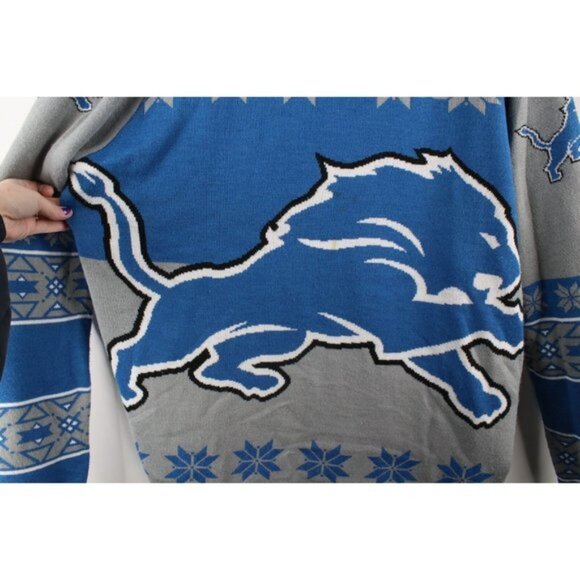 Vintage Mens 2XL XXL Distressed Detroit Lions Football Knit Christmas Sweater - Picture 6 of 11